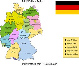 vector map of germany,germany, map, vector, berlin, illustration, country, hamburg, travel, munich, geography, design, background, bremen, Germany map colored, province and border lines, country maps,