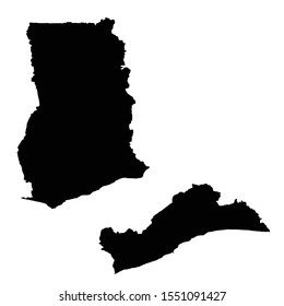 Vector map Ghana and Accra. Country and capital. Isolated vector Illustration. Black on White background. EPS 10 Illustration.