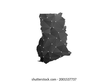 Mapa vectorial de Ghana. Estilo poligonal negro sobre fondo blanco.
