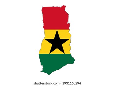 Vektorplan von Ghana gefüllt mit der Flagge des Landes, einzeln auf weißem Hintergrund. Vektorgrafik geeignet für digitale Bearbeitung und Drucke aller Größen.