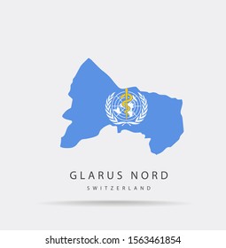 Vector map of Glarus Nord (Switzerland) combined with World Health Organization (WHO) flag.