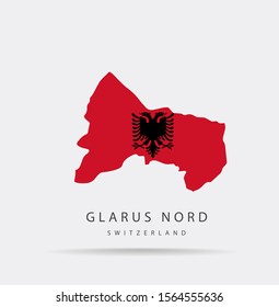 Vector map of Glarus Nord (Switzerland) combined with Albania flag.