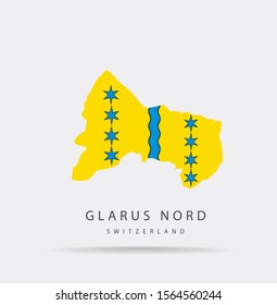 Vector map of Glarus Nord (Switzerland) combined with Glarus Nord flag.