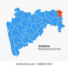 Vector map with Gondia district highlighted in Maharashtra, India