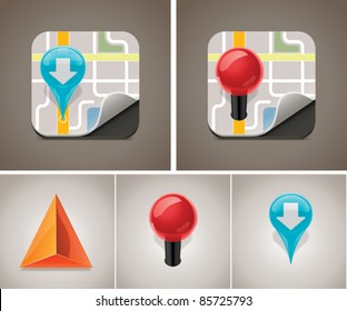 Vector Map And GPS Navigation Icon Set