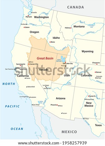 Vector map of the Great Basin in the western United States 