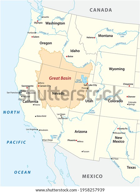 Vector map of the Great Basin in the western United\
States 