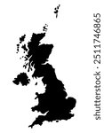 Vector map of Great Britain, a country in North-West Europe. Detailed black silhouette, isolated on white background.