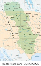 Mapa de Vector de la región de las Grandes Llanuras en América del Norte