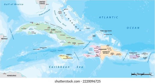 Vector Map Of The Greater Antilles In The Caribbean Region