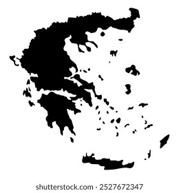 Karte von Griechenland, Griechische Republik, ein Land in Südosteuropa. Detaillierte schwarze Silhouette einzeln auf weißem Hintergrund.