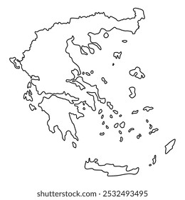 Karte von Griechenland, Griechische Republik, ein Land in Südosteuropa. Detaillierte schwarze Kontur einzeln auf weißem Hintergrund.