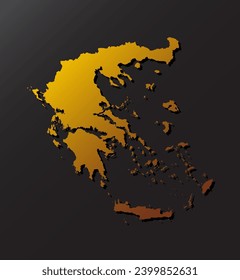 Vector map Greece made golden style isolated on background. Template Europe creative gold metal for design, illustration, pattern, report, infographic, backdrop. Concept symbol of the map Greece