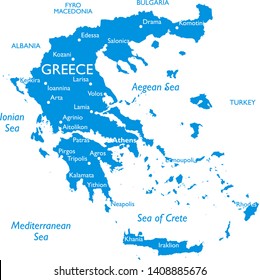 Vector map of Greece | Outline detailed map with city names