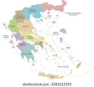 Vector map of Greece with regions or territories and administrative divisions. Editable and clearly labeled layers.