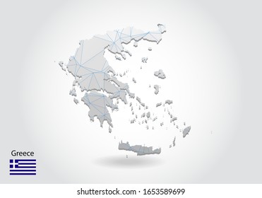 Vector map of greece with trendy triangles design in polygonal style on dark background, map shape in modern 3d paper cut art style. layered papercraft cutout design.