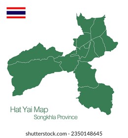 Vector map, green, dividing line of Hat Yai district, Songkhla province.