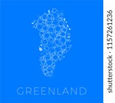 vector map of greenland filled with white circles of different sizes and degrees of transparency on blue background