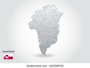 Vector map of greenland with trendy triangles design in polygonal style on dark background, map shape in modern 3d paper cut art style. layered papercraft cutout design.
