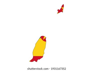 Mapa vectorial de Granada lleno de la bandera del país, aislado de fondo blanco. Ilustración vectorial adecuada para edición digital e impresiones de todos los tamaños.