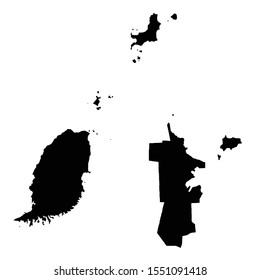 Vector map Grenada and St. Georges. Country and capital. Isolated vector Illustration. Black on White background. EPS 10 Illustration.