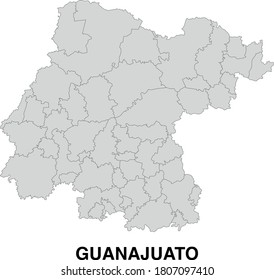 Vector Map of Guanajuato Mexico Divided Into Municipalities