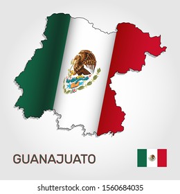 Vector map of Guanajuato state combined with waving Mexican national flag - Vector