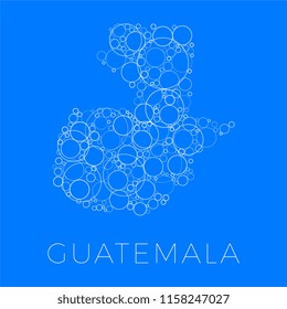 vector map of guatemala filled with white circles of different sizes and degrees of transparency on blue background