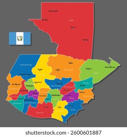 Vector map of Guatemala with names of cities and with borders city