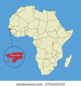 Vector map of Guinea Bissau, silhouette illustration of vector map isolated on map of Africa. African continent state