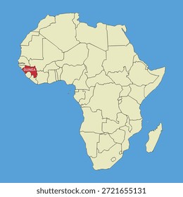 Mapa de Vector de Guinea, ilustración de silueta de mapa de Vector aislado en el mapa de África. Estado del continente africano