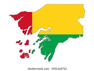 Vektorplan von Guinea-Bissau, gefüllt mit der Flagge des Landes, einzeln auf weißem Hintergrund. Vektorgrafik geeignet für digitale Bearbeitung und Drucke aller Größen.