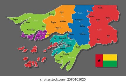 Vector map of Guinea-Bissau with names of cities and with borders city