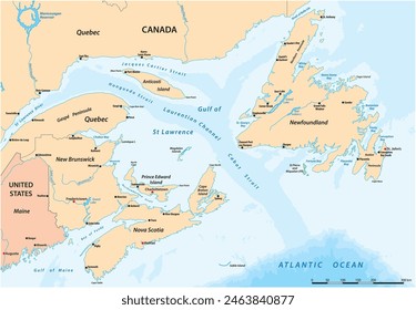 Vector map of the Gulf of Saint Lawrence, Canada, United states