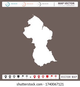 Vector map of Guyana Brown background and pins icon.