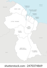 Vector map of Guyana with regions and administrative divisions, and neighbouring countries. Editable and clearly labeled layers.