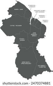 Vector map of Guyana with regions and administrative divisions. Editable and clearly labeled layers.