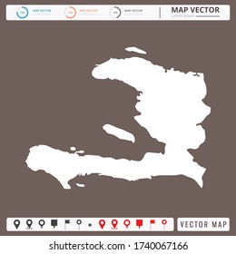 Vector map of Haiti Brown background and pins icon.