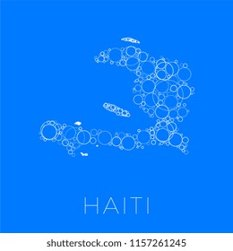 vector map of haiti filled with white circles of different sizes and degrees of transparency on blue background