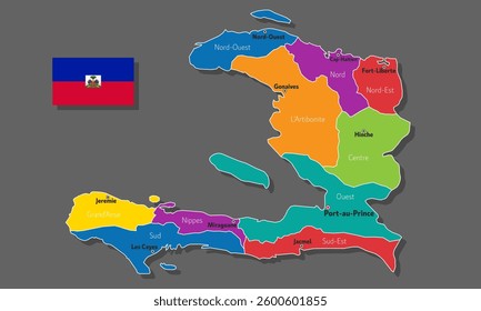 Vector map of Haiti with names of cities and with borders city
