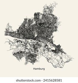 Vector map, Hamburg city area streets cartography illustration