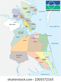 Vector map of Hampton Roads metropolitan area, Virginia, North Carolina, United States