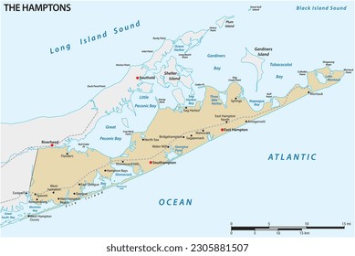 Vektorplan der Region Hamptons am östlichen Ende von Long Island, New York, Vereinigte Staaten