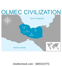 vector map with heartland of Olmec civilization