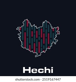 Vector map of Hechi City, World map line Global network connection design template, suitable for your company