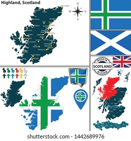 Vector map of Highland, Scotland and location on Scottish map