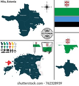 Vector map of Hiiu region and location on Estonian map