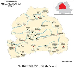 Vector map of historical and geographic area Transylvania, Romania