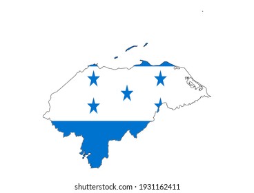 Vector map of Honduras filled with the flag of the country, isolated on white background. Vector illustration suitable for digital editing and prints of all sizes.