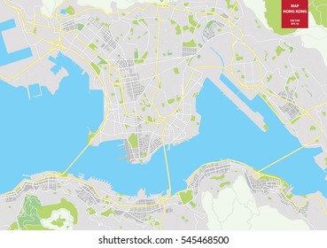 vector map of Hong Kong, China. City plan Hong Kong. Vector illustration.